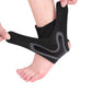 White ankle brace with crossed straps wrapped around a weak ankle
