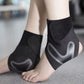 White ankle brace with crossed straps wrapped around a weak ankle