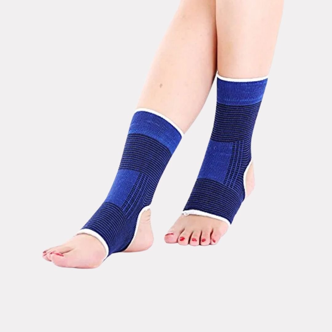 Elastic compression sleeve pulled on around the ankle for graduated support