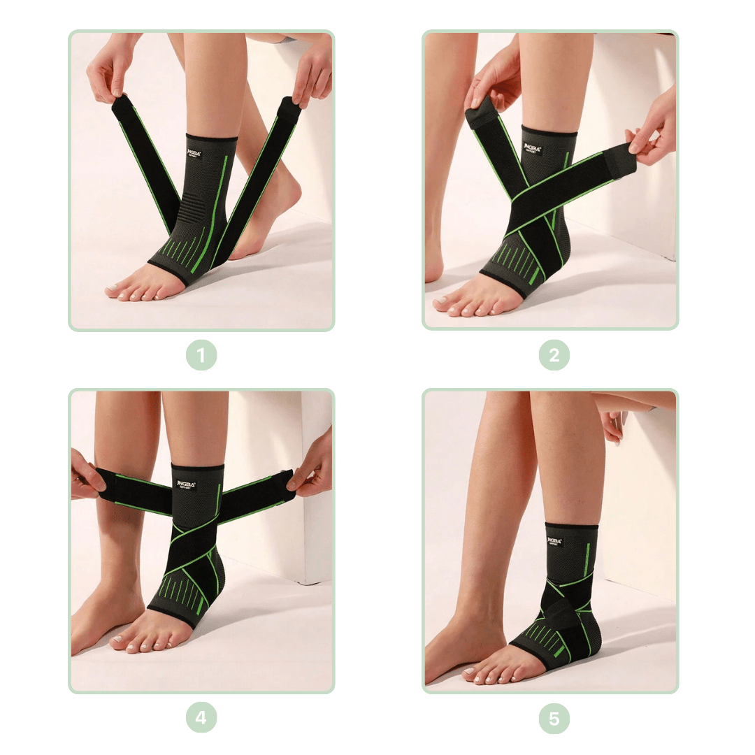 Gray compression ankle brace that wraps the heel and supports the arch
