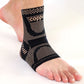 Copper infused compression sleeve pulled on around the ankle