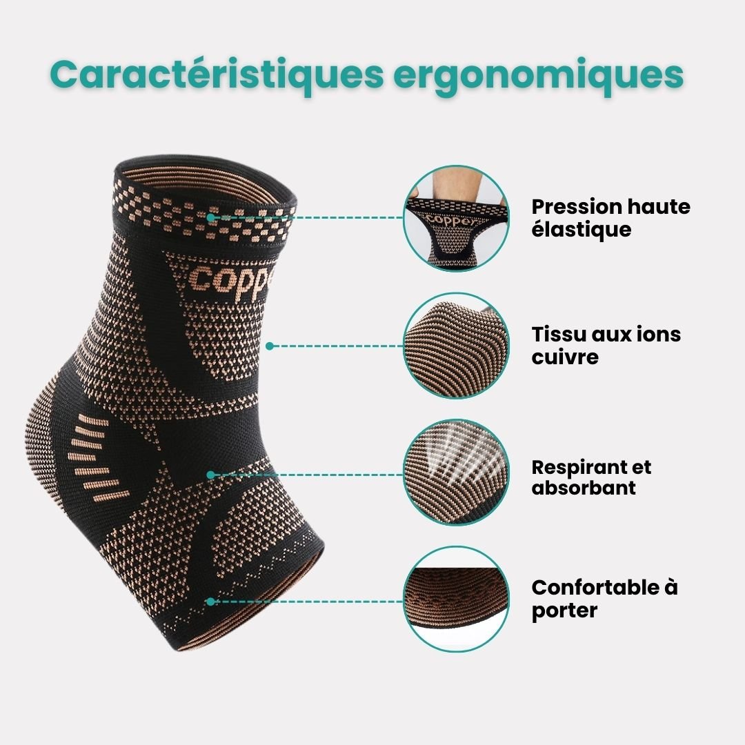 Copper infused compression sleeve pulled on around the ankle