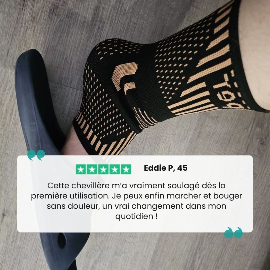 Copper infused compression sleeve pulled on around the ankle