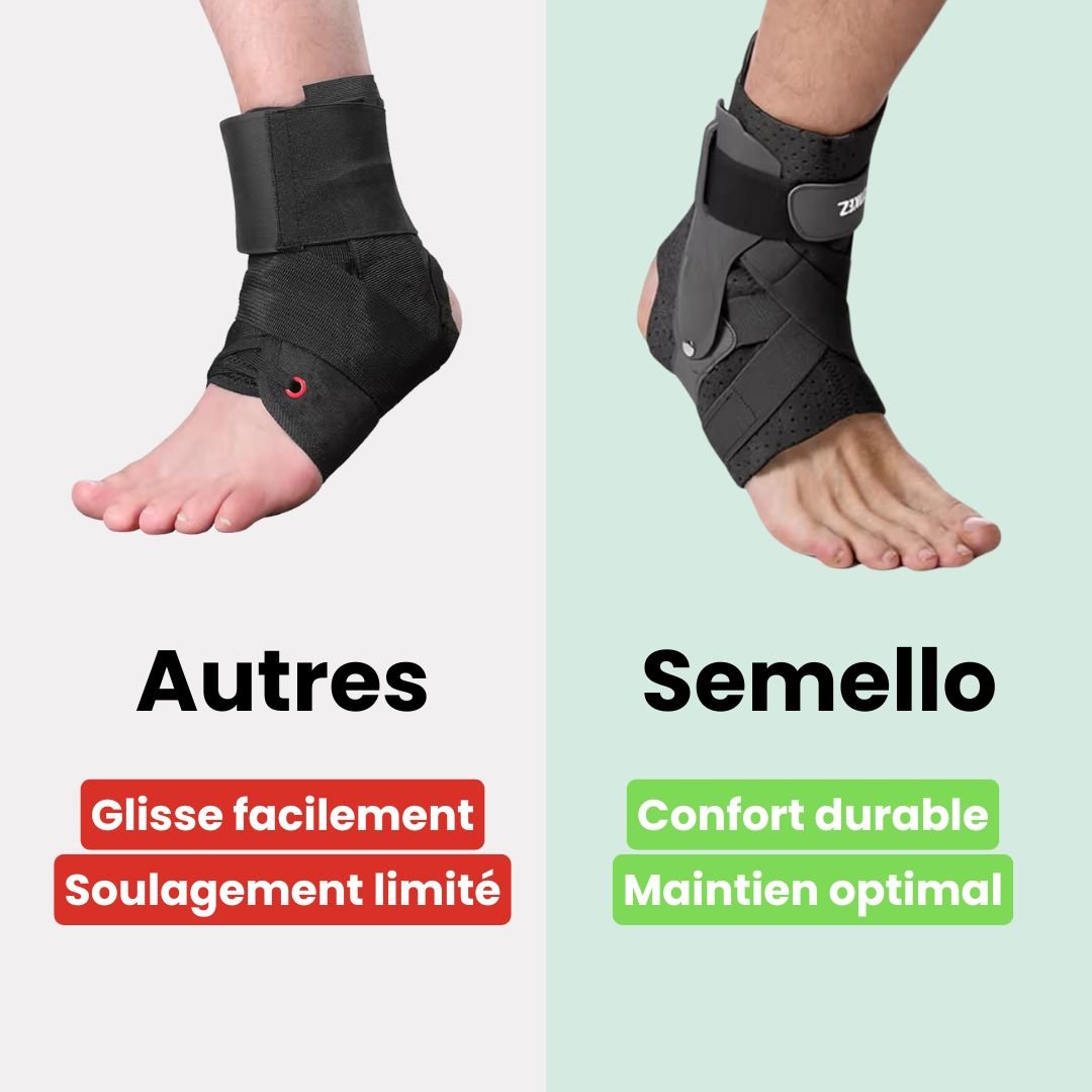 Elastic orthopedic brace with adjustable straps wrapped around the ankle
