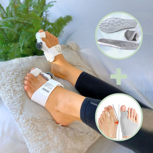 Bunion care kit with a corrector and supporting pieces worn around the big toe joint