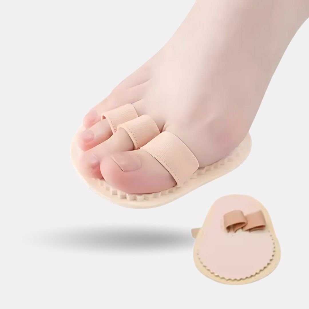 Claw toe corrector with toe loops and a cushion resting under the ball of the foot