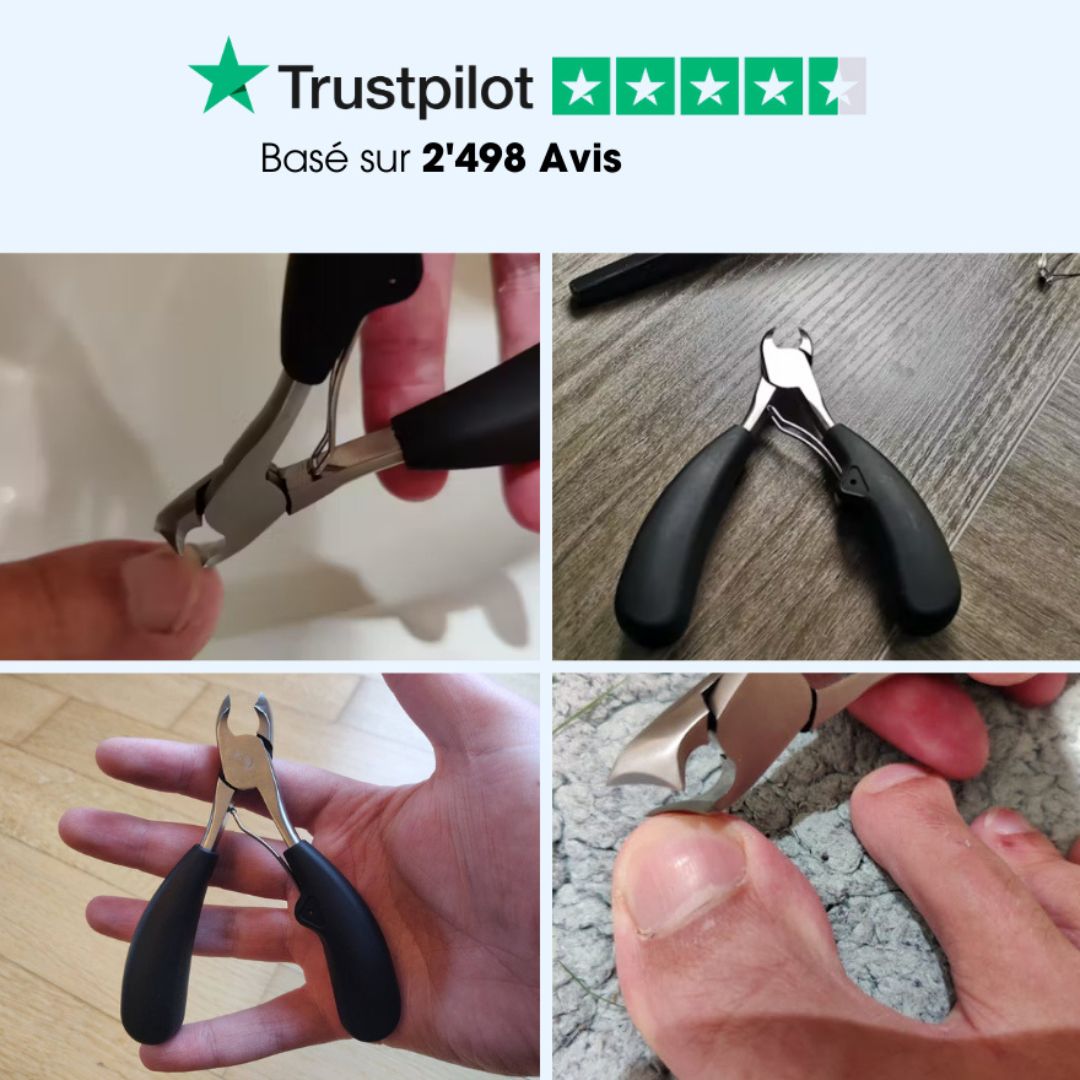 Ingrown toenail clippers with narrow angled blades and a wide ergonomic handle