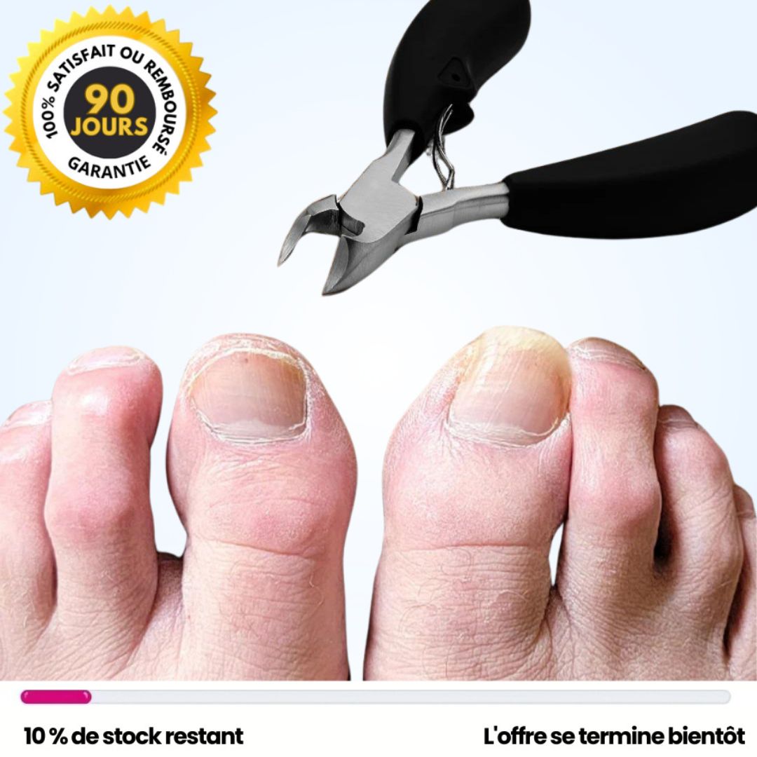 Ingrown toenail clippers with narrow angled blades and a wide ergonomic handle