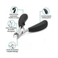 Ingrown toenail clippers with narrow angled blades and a wide ergonomic handle