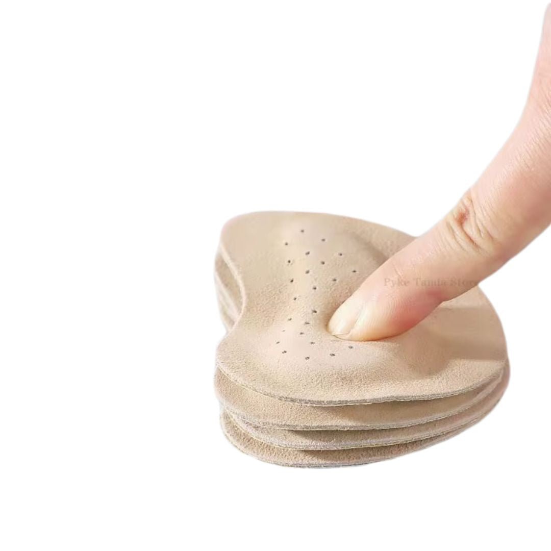 Thin forefoot cushions that sit under the ball of the foot to pad a high heel