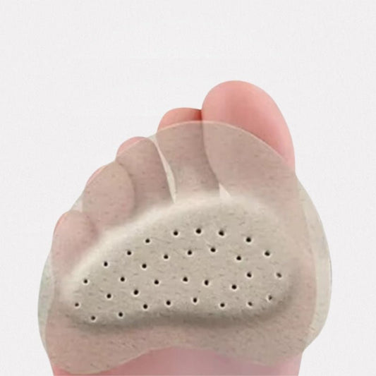 Thin forefoot cushions that sit under the ball of the foot to pad a high heel