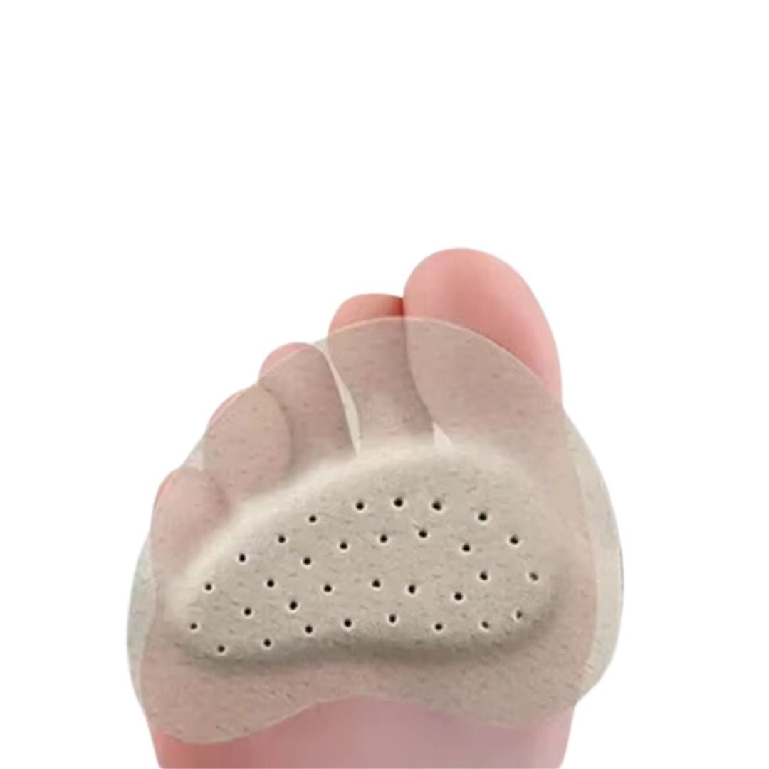 Thin forefoot cushions that sit under the ball of the foot to pad a high heel