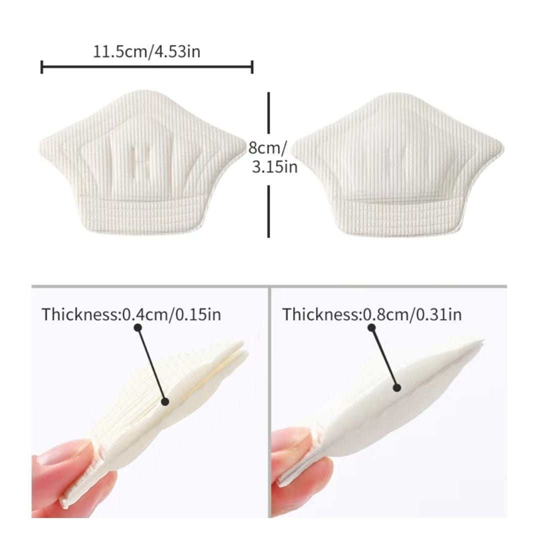 Clear adhesive anti-friction pads trimmed to fit the back of the heel