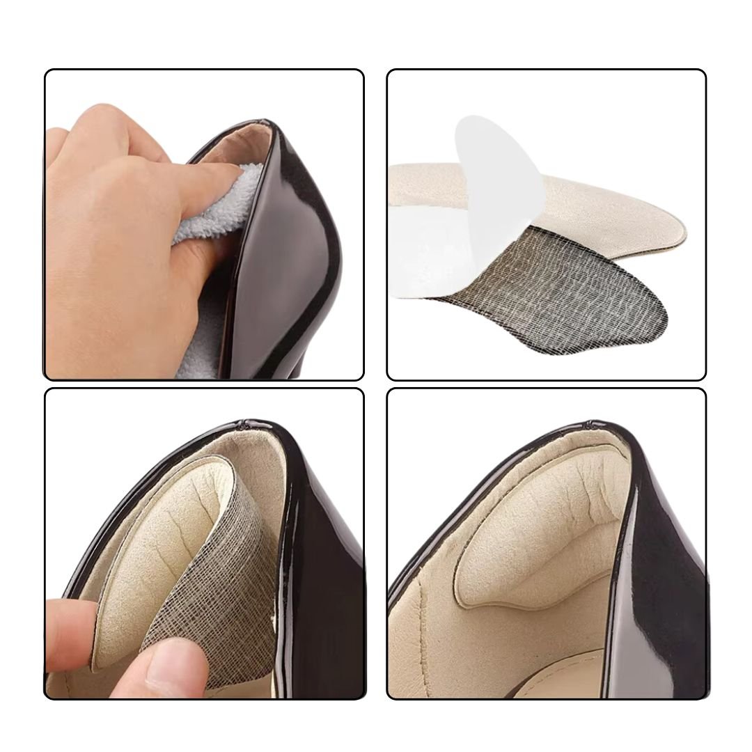 Clear adhesive heel pads stuck inside the shoe to stop rubbing at the heel