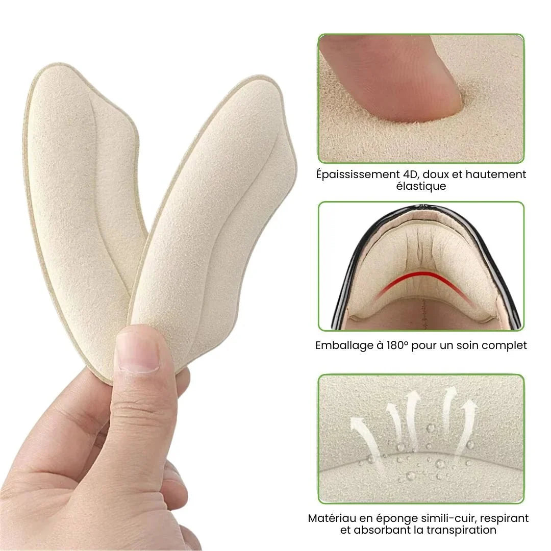 Clear adhesive heel pads stuck inside the shoe to stop rubbing at the heel