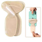 Clear anti-friction pads in black and beige, stuck inside the back of a high heel