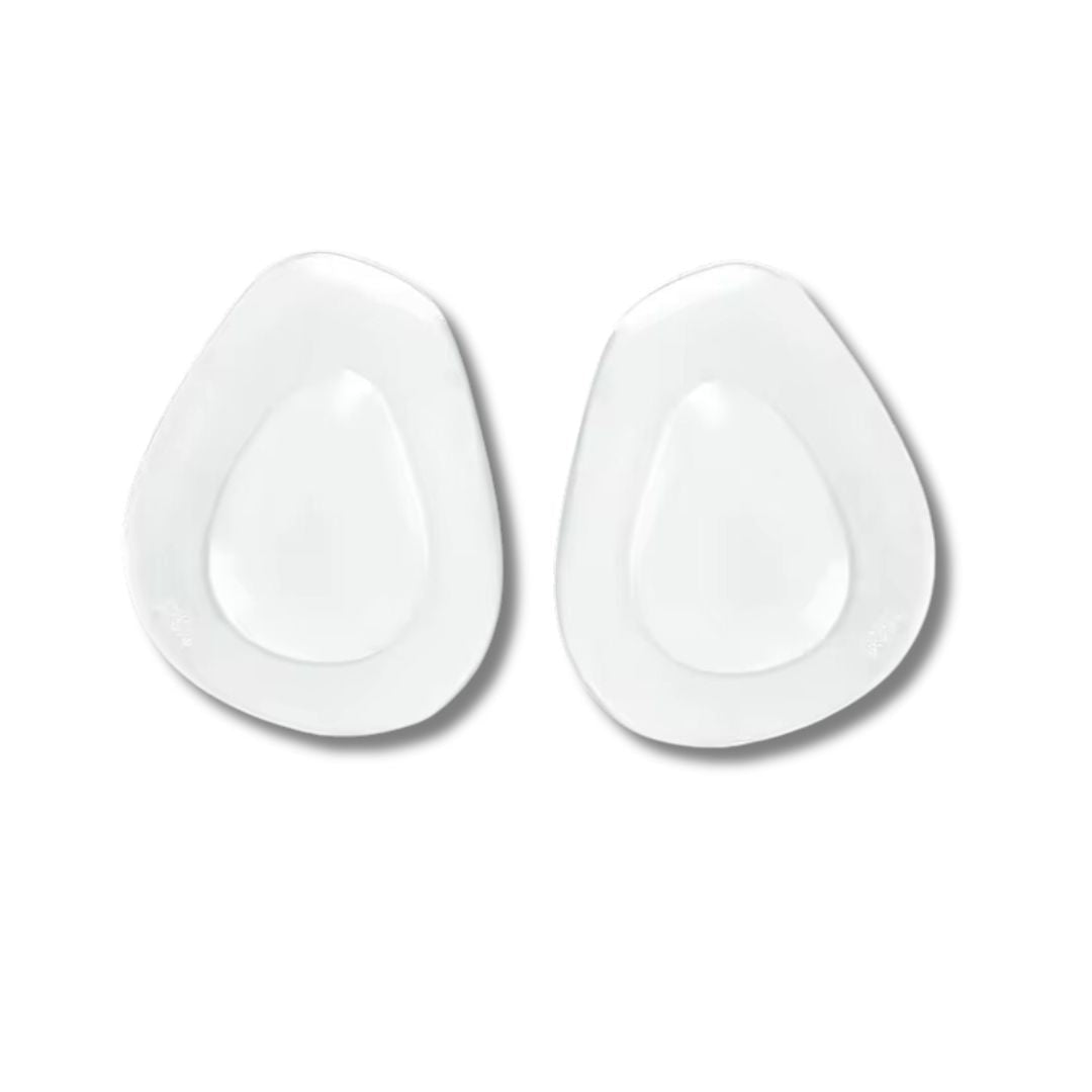 Pair of clear gel metatarsal pads cushioning the ball of the foot inside the shoe