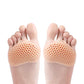 Silicone metatarsal pads in white, clear black and nude, worn under the ball of the foot