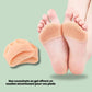 Silicone metatarsal pads in white, clear black and nude, worn under the ball of the foot