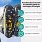 Non-slip rubber crampons with eight steel spikes, stretched over the sole of a shoe