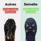 Non-slip rubber crampons with eight steel spikes, stretched over the sole of a shoe