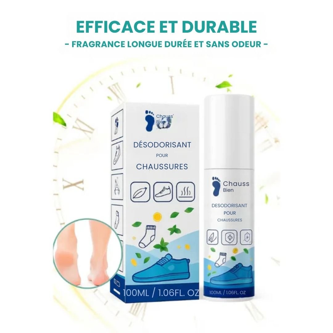 Antibacterial shoe deodorant applied inside footwear to neutralize odor