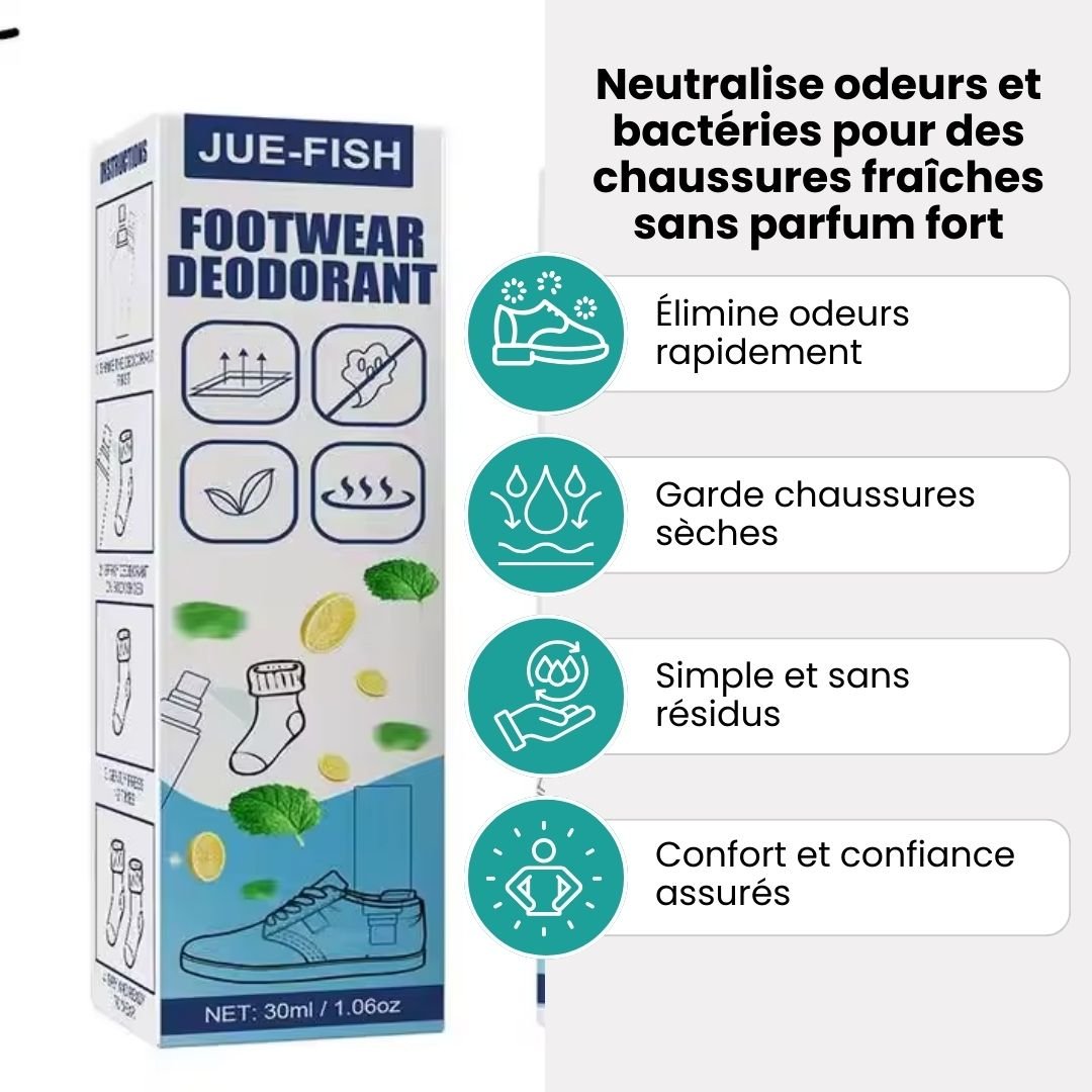 Antibacterial shoe deodorant applied inside footwear to neutralize odor