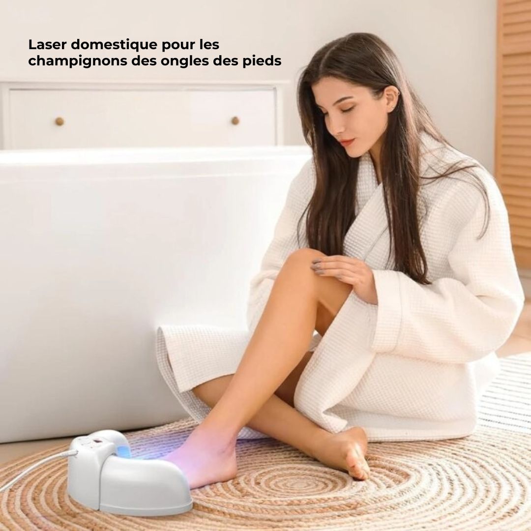 Handheld light therapy device held over the toenail to treat nail fungus