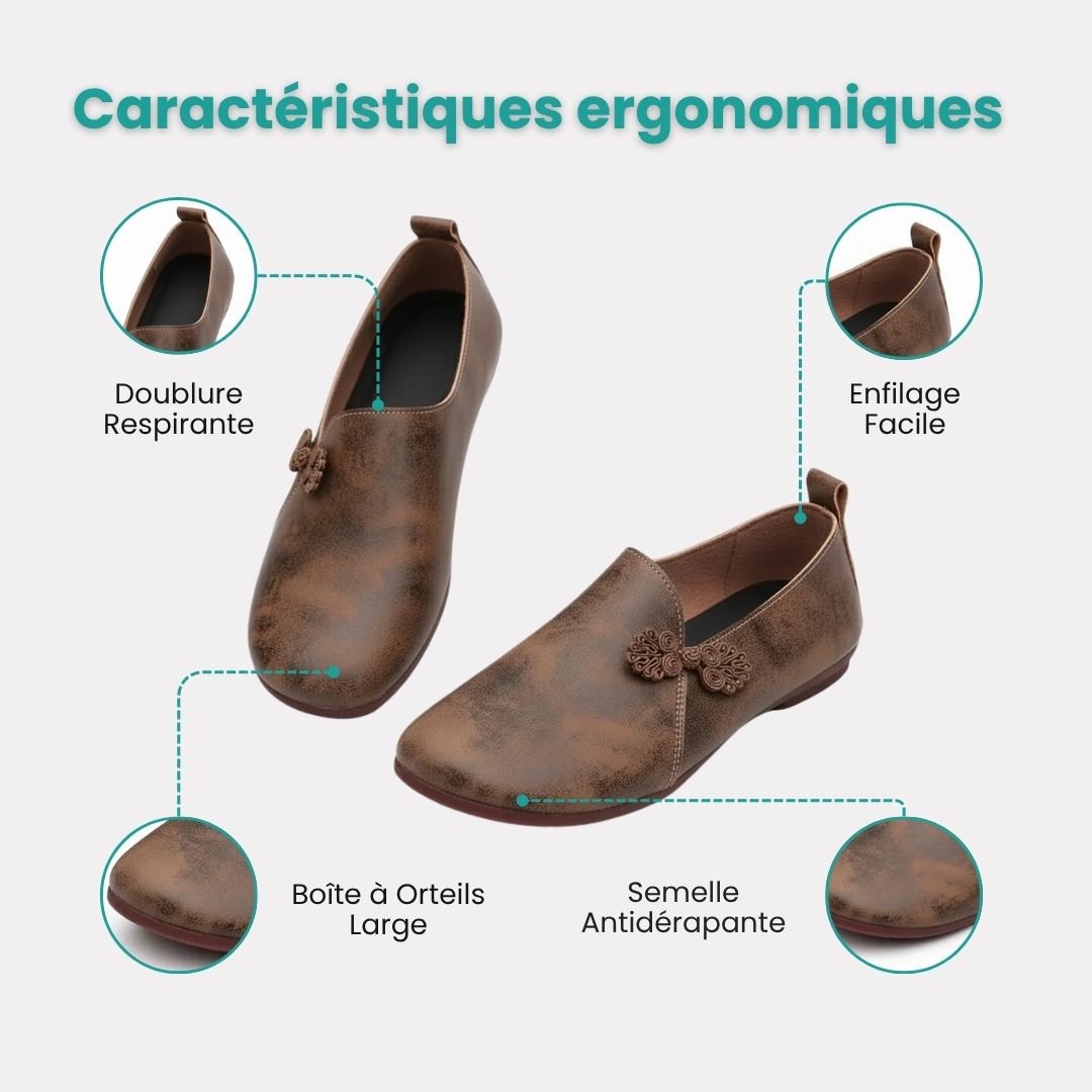 Caramel leather shoes with a wide toe box and a cushioned orthopedic insole