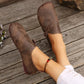 Caramel leather shoes with a wide toe box and a cushioned orthopedic insole
