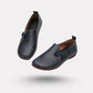 Caramel leather shoes with a wide toe box and a cushioned orthopedic insole