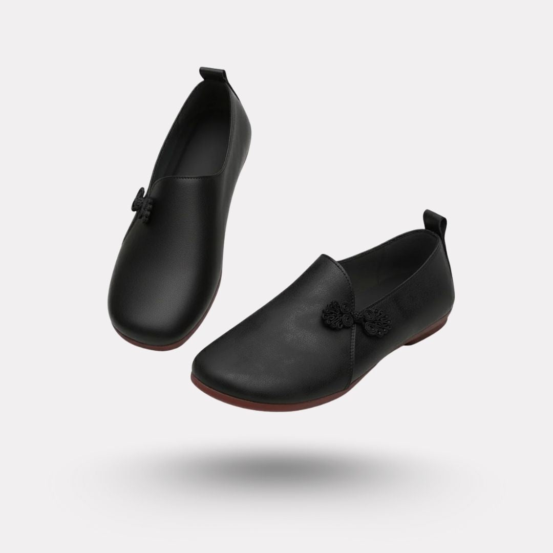 Caramel leather shoes with a wide toe box and a cushioned orthopedic insole