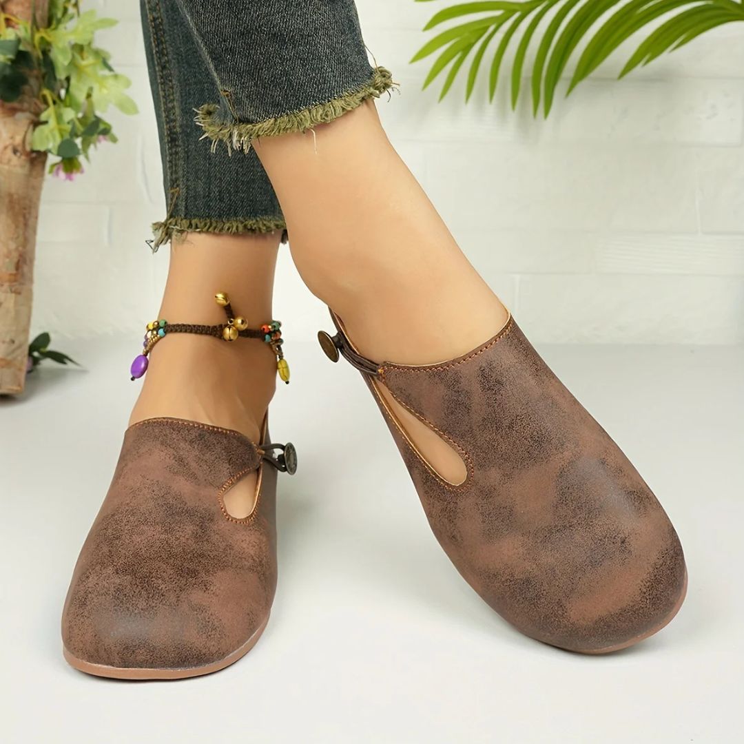 Slip-on orthopedic shoes with a soft rounded toe box, in khaki, caramel and black