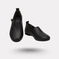 Slip-on orthopedic shoes with a soft rounded toe box, in khaki, caramel and black