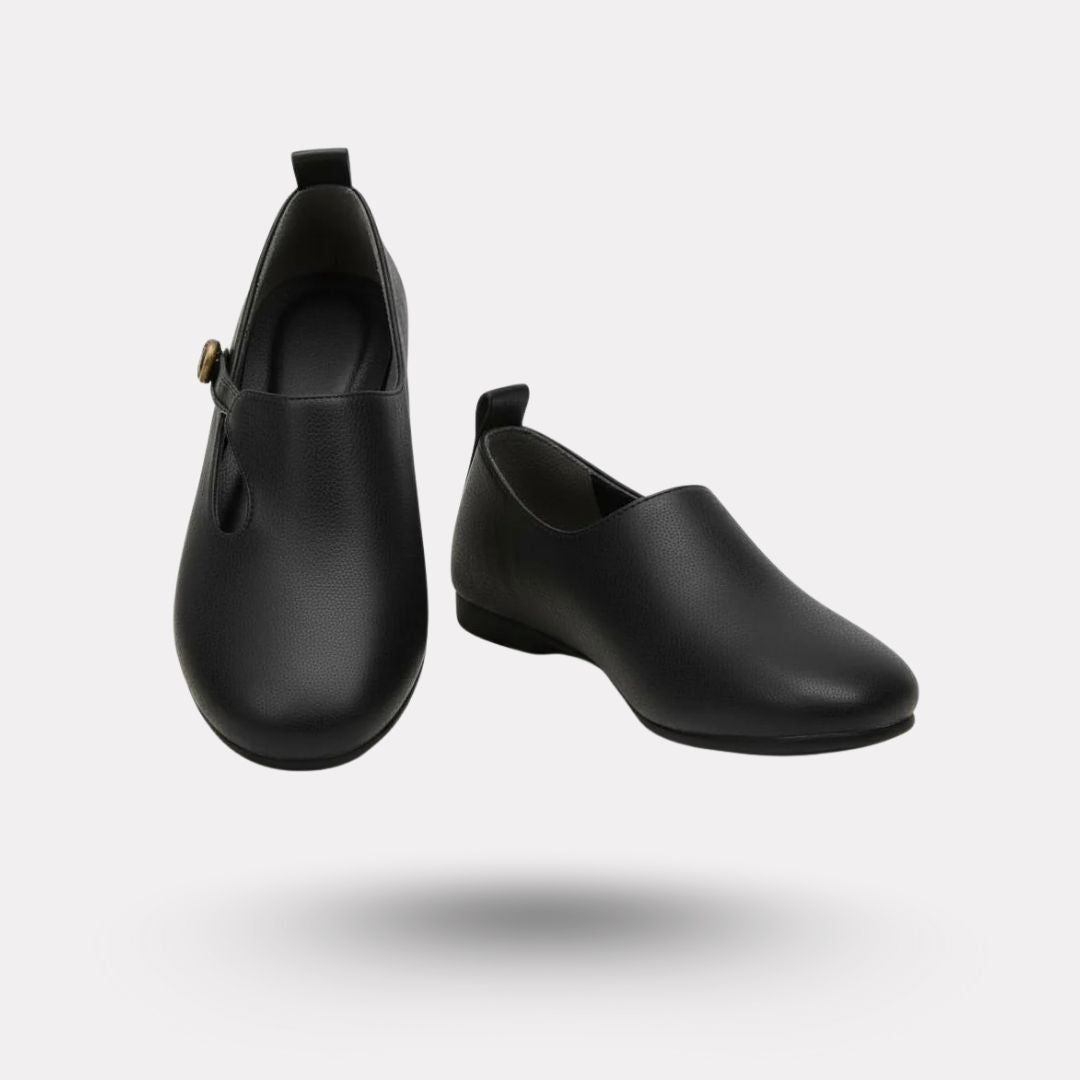 Slip-on orthopedic shoes with a soft rounded toe box, in khaki, caramel and black