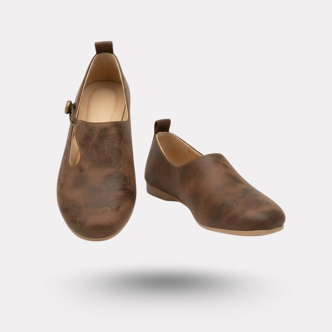Slip-on orthopedic shoes with a soft rounded toe box, in khaki, caramel and black