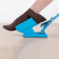 Stocking donner kit with a curved frame that holds a compression stocking open