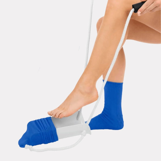 Stocking donner frame that holds a compression stocking open for the foot