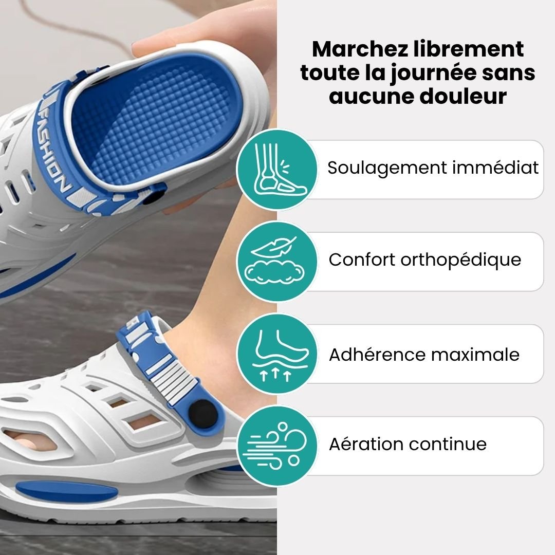 Breathable slip-on sandals with orthopedic insoles and non-slip soles, in white, black and khaki
