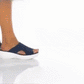 Gray wedge sandals for women with a padded footbed and an adjustable buckle
