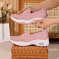 Pink orthopedic sneakers with a soft knit upper and cushioned arch support