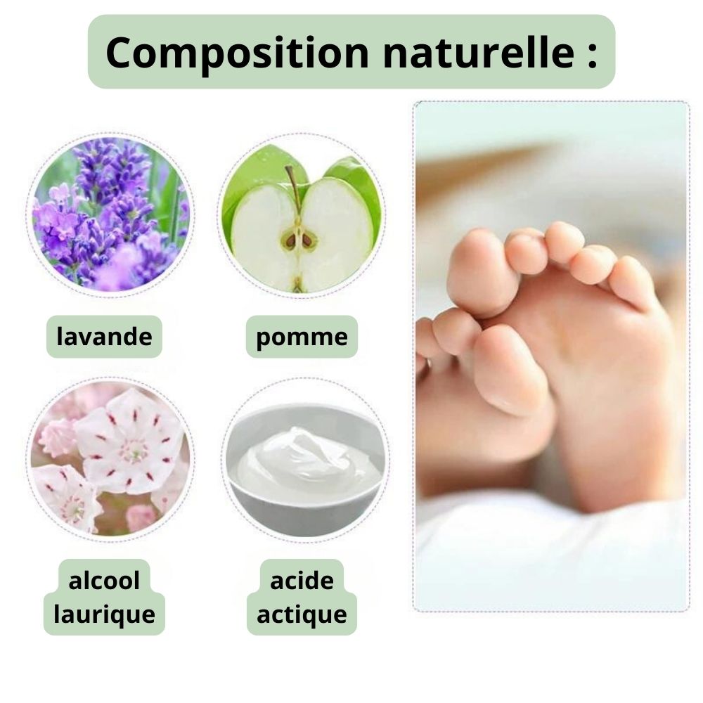 Peeling foot mask in booties pulled over dry feet to soften hard skin
