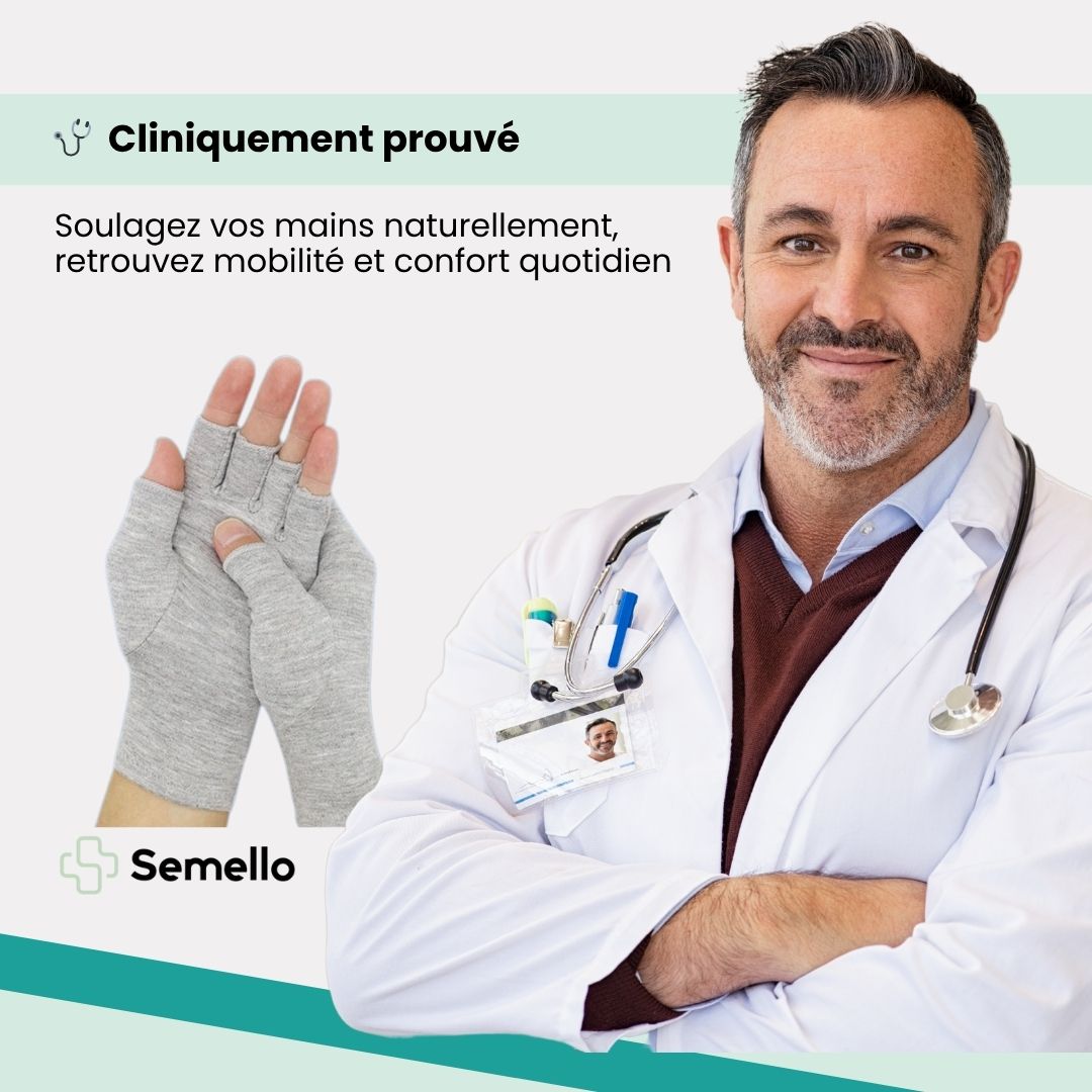 Fingerless compression gloves worn over the hands for arthritis relief