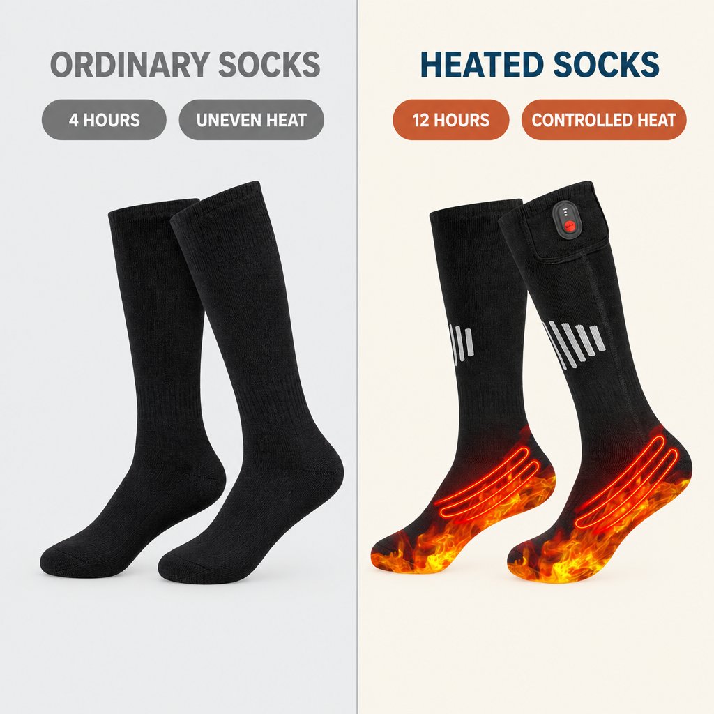 Heated socks compared to ordinary socks