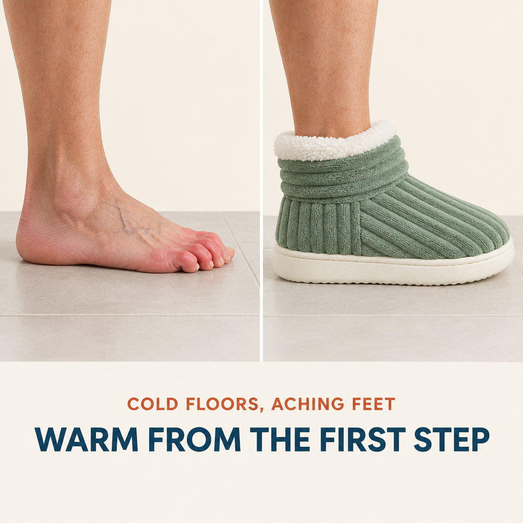 Before and after: cold floor versus warm slipper