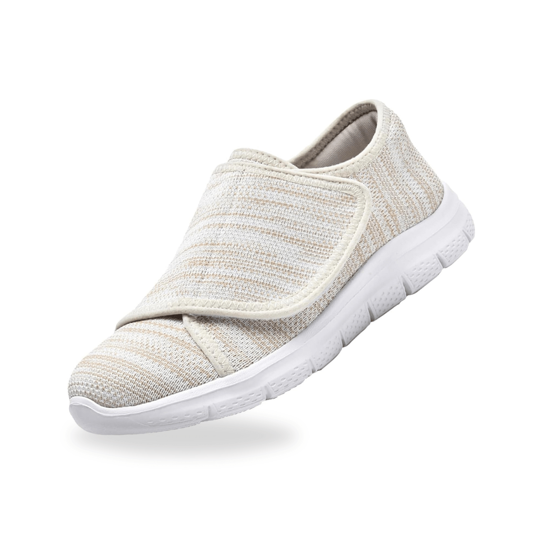Lightweight orthopedic shoes with adjustable straps over the instep, in pink, black, gray and beige