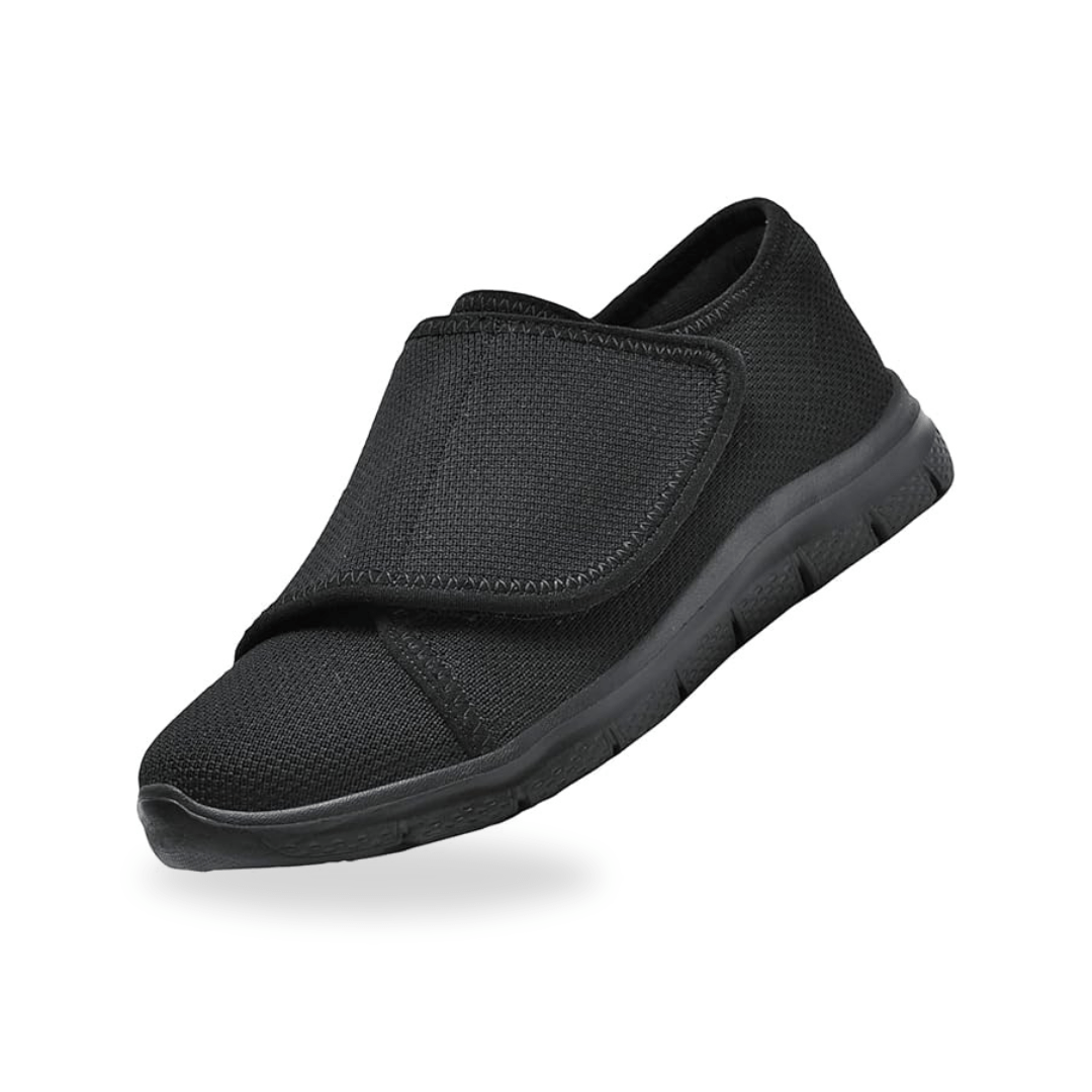 Lightweight orthopedic shoes with adjustable straps over the instep, in pink, black, gray and beige