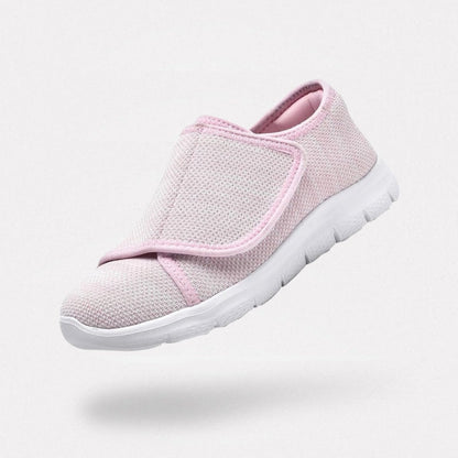 Lightweight orthopedic shoes with adjustable straps over the instep, in pink, black, gray and beige
