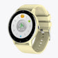 Fitness smartwatch with a square touchscreen and a silicone band worn on the wrist