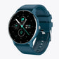 Fitness smartwatch with a square touchscreen and a silicone band worn on the wrist